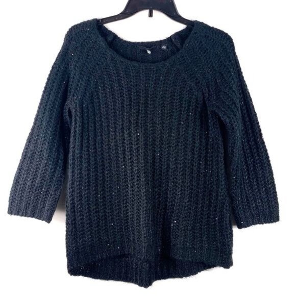 Anthropology Knitted & Knotted Scattered Black Sequins Party Sweater Size Small - Picture 1 of 9